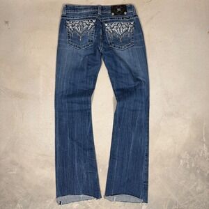 Miss Me Mens JW5611B Bootcut Jeans Medium Wash Embroidered Rhinestone Size 27